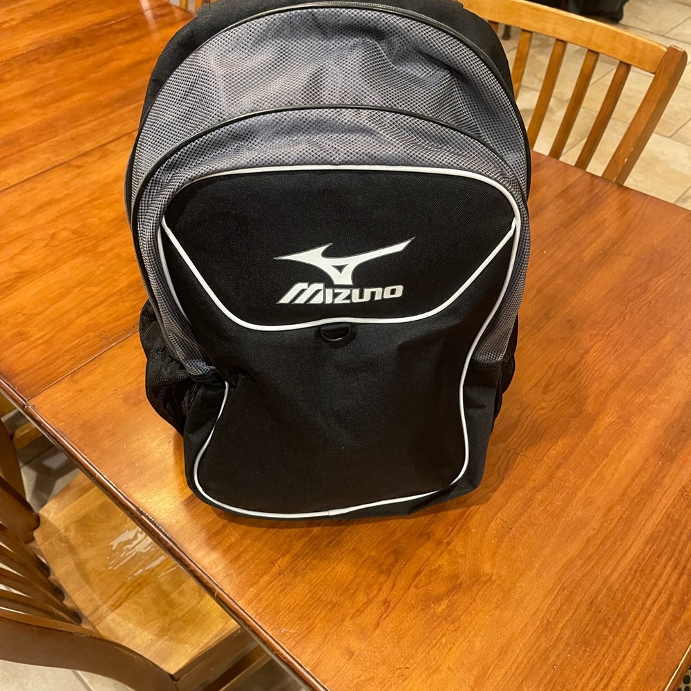 Mizuno Black and Gray Backpack with Synthetic Fabric and Rounded Shape